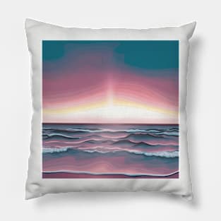 Pink Sunrise On the Sea Landscape Digital Illustration Pillow