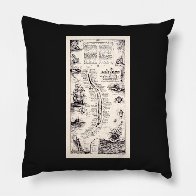 Sable Island Atlantic Graveyard Treasure Map Print Pillow by ArtShare