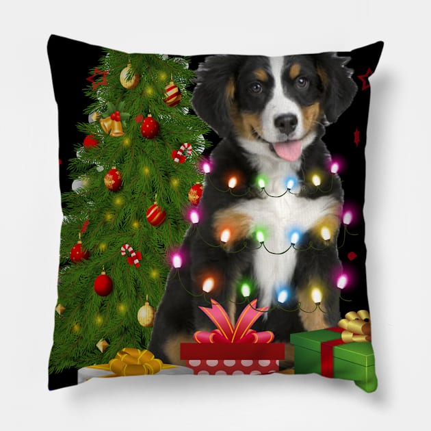 Bernese Mountain Christmas Tree Santa Hat Funny Xmas Gift Dog T-Shirt Pillow by CoolTees