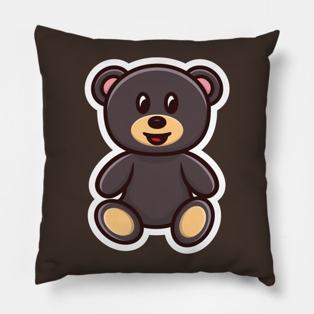 Sitting Teddy Bear Front View Sticker vector logo design. Animal nature icon design concept. Bear cartoon character sticker design logo with shadow. Pillow by AlviStudio