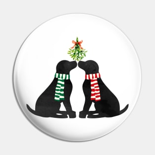 Christmas Black Labrador Dogs Kissing Mistletoe Pin