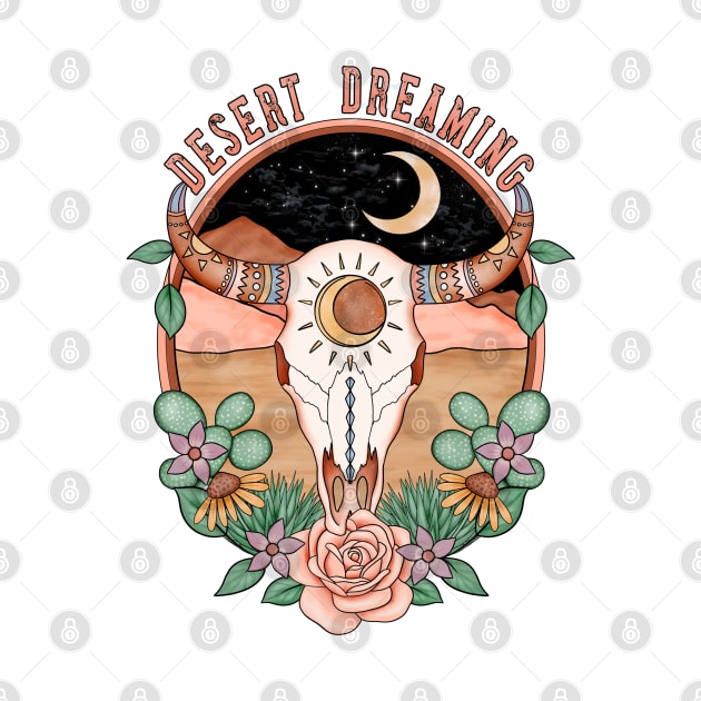 Desert Dreaming boho cow skull design by gaynorcarradice