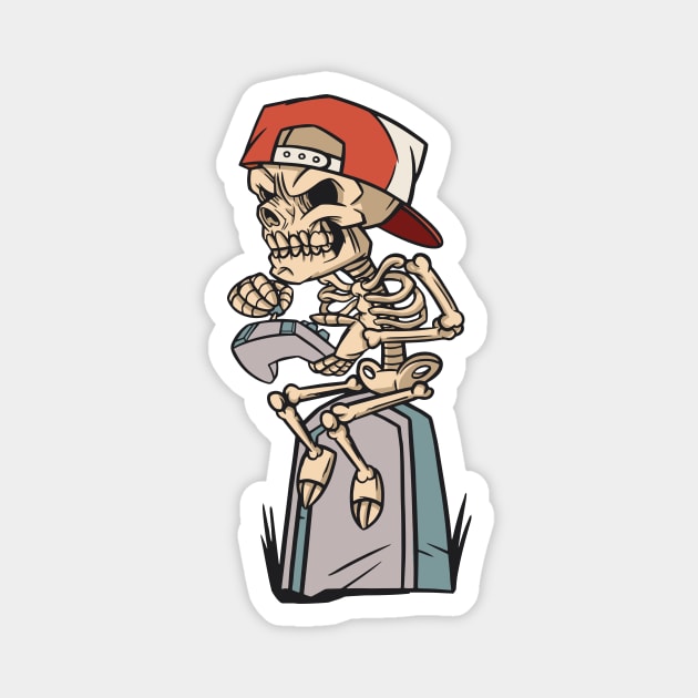 Cartoon Skeleton Gamer Sitting on a Tombstone Magnet by SLAG_Creative