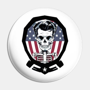 Fun Rockabilly Patriotic Skeleton Pin