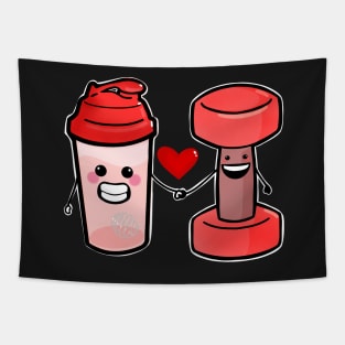 Cute Protein Shaker And weights Valentines Day Tapestry