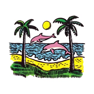 Tropical Dolphin Island Summer Retro T-Shirt