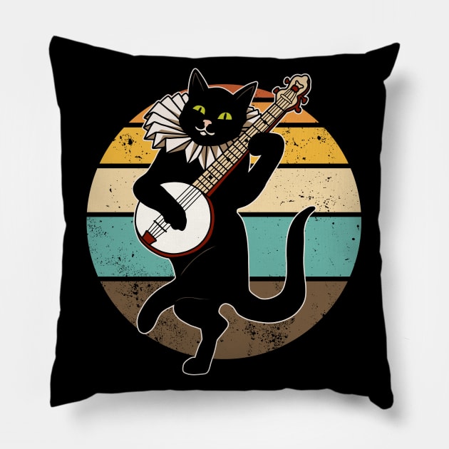 Vintage Cat Playing Banjo Pillow by valentinahramov