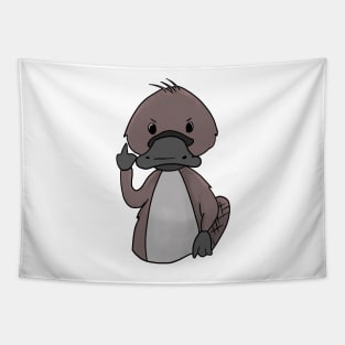 Grumpy Platypus Holding Middle finger funny gift Tapestry