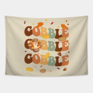 Gobble Happy Thanksgiving Day Text Tapestry