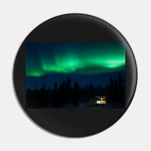 Taiga home under Northern Lights Aurora borealis Pin