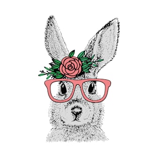 Easter Bunny With Flower and Glasses Happy Easter Day T-Shirt