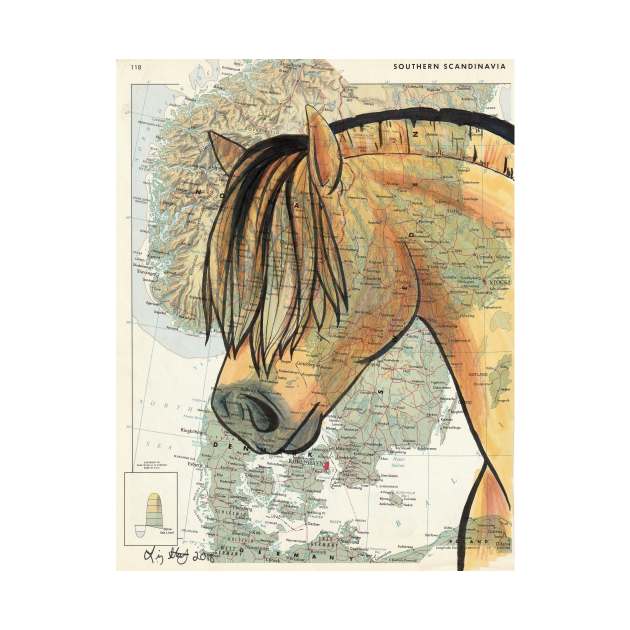 Fjord Horse on Vintage Map by lizstaley