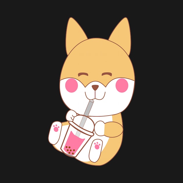 Kawaii Shiba Inu japanese dog drinking bubble boba tea by Ralph Hovsepian