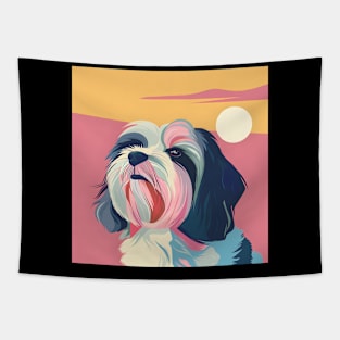 Retro Bearded Collie: Pastel Pup Revival Tapestry