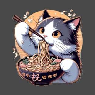 Cute Anime Ramen Cat T-Shirt