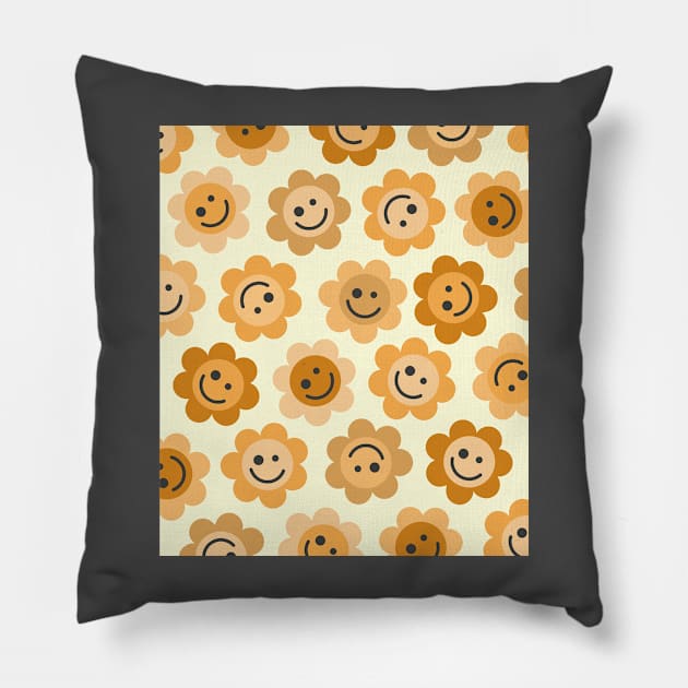 Oranger Orange Flower Happy Faces Pillow by gray-cat