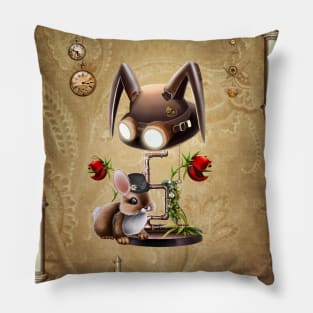 Steampunk, cute little bunny with hat Pillow