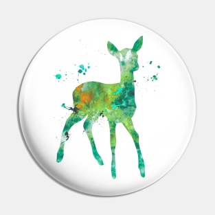 Green Fawn Watercolor Painting Pin