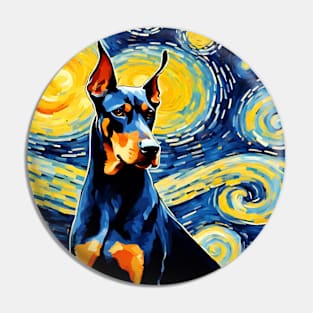 Doberman Pinscher Dog Breed Painting in a Van Gogh Starry Night Art Style Pin