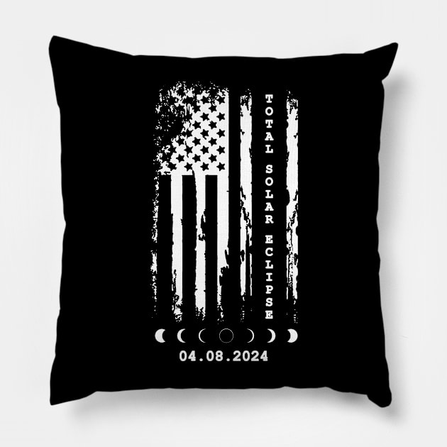 Total Solar Eclipse American Flag Distressed Pillow by Edgi