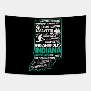 Greenwood Indiana cute map Evansville, Carmel, South Bend, Fishers, Hammond, Gary Tapestry