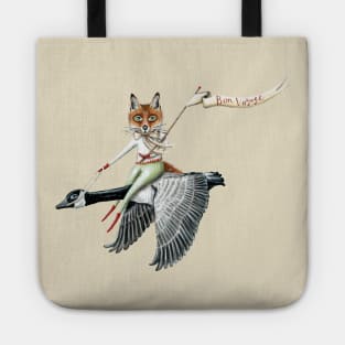 Fox flying with a Canada goose Tote