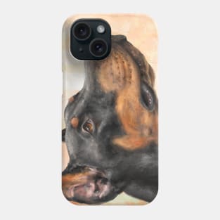 Contemporary Painting of a Gorgeous Black and Gold Doberman Pinscher on Orange Background Phone Case