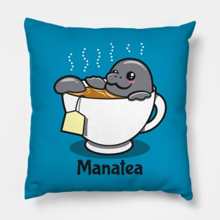 Manatea Cute Kawaii Funny Original Manatee Cartoon For Tea Drinkers Pillow