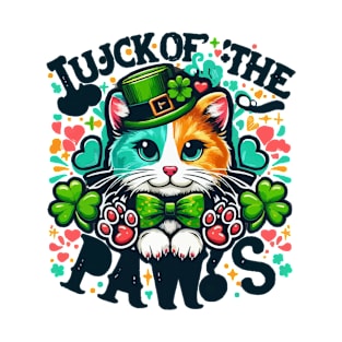 Funny Luck of the paws, cat lover, cut oweners, cute cat illustration, pet owner, ST Patrick's day cat, T-Shirt