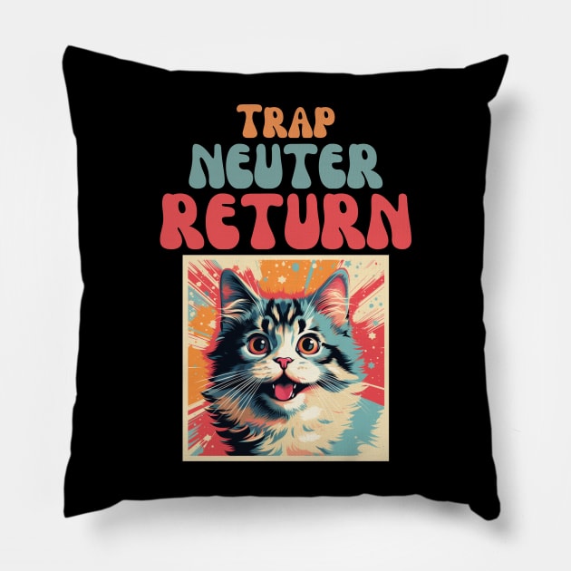 Trap Neuter Return Cat Design - Supporting Feral Cats' Welfare Pillow by KittyStampedeCo