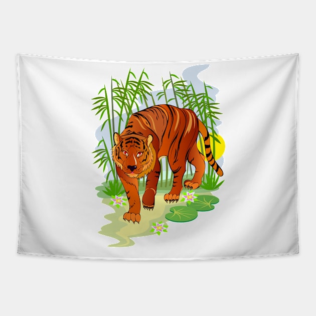 Tiger in fairyland jungle Tapestry by Artist Natalja Cernecka