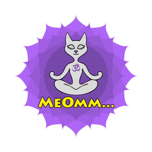 Meditating Cat, mandala and Meomm Sign for yoga by leyaelena