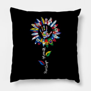 All Countries Flags Sunflower Hispanic Heritage Month Pillow