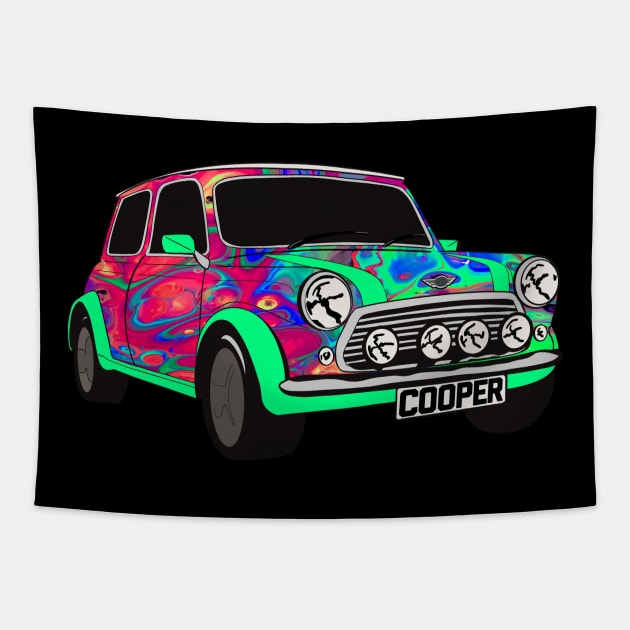 Vintage Mini Cooper Tapestry by Artist Rob Fuller