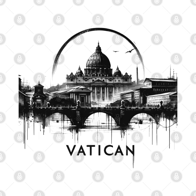 Sumie Vatican City Travel Painting by TomFrontierArt