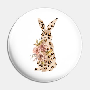 Cute leopard floral boho bunny silhouette illustration Pin