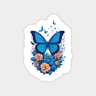 Blue Butterfly with Flowers Magnet