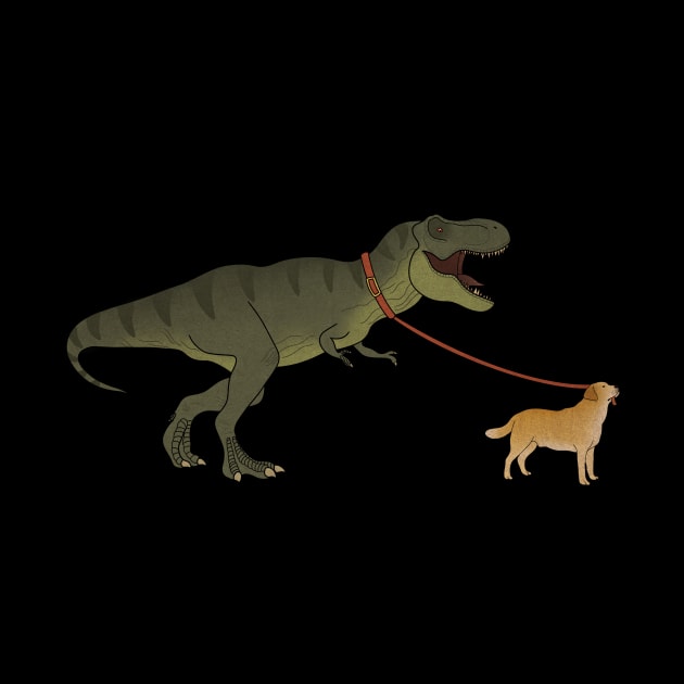 Funny Golden Retriever walking T Rex Dinosaur by dukito