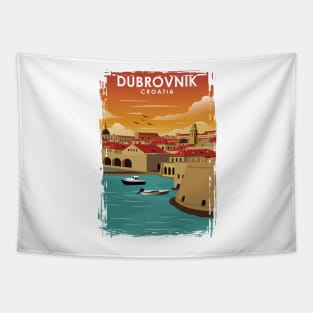 Dubrovnik Croatia Vintage Minimal Travel Poster Tapestry