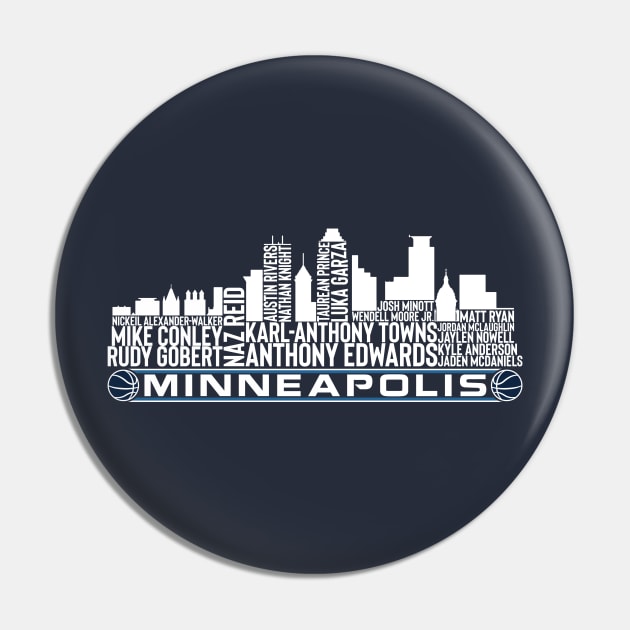 Minnesota Basketball Team 23 Player Roster, Minneapolis City Skyline Pin by Legend Skyline