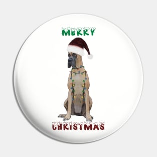 Christmas Great Dane In Santa Hat With Christmas Lights Pin