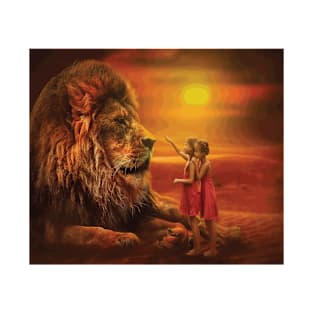 LION AND LITTLE GIRLS Pop Art T-Shirt