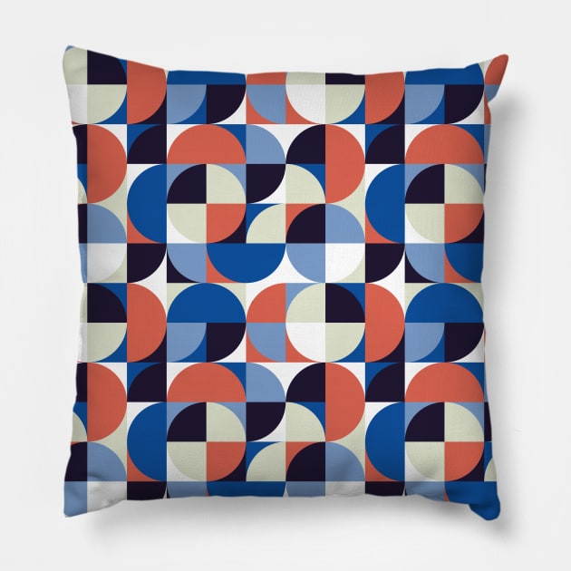 Blue and Orange Vintage Geometry Pillow by Carolina Díaz
