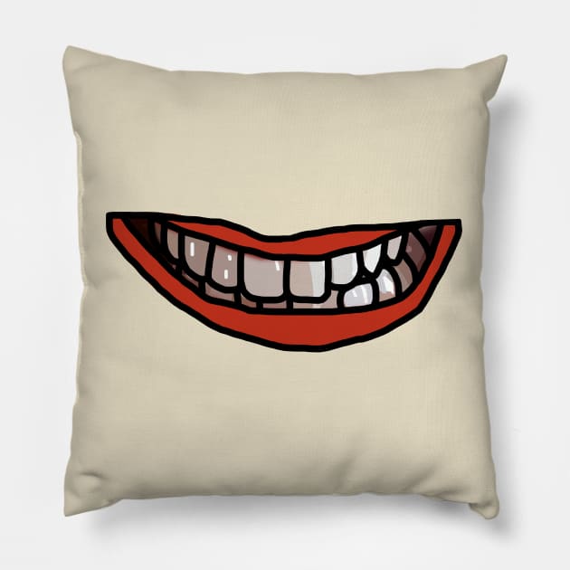 White Teeth Red Lips Mouth Pillow by ellenhenryart