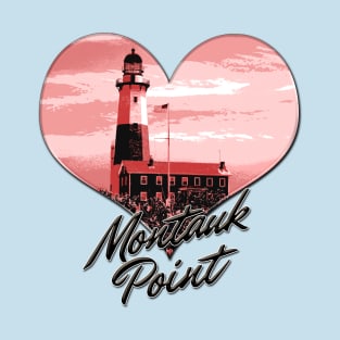 Lighthouse Souvenir Montauk Point The End Pink Heart T-Shirt