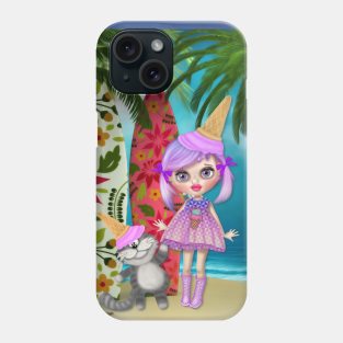 Ice cream girl and cat Phone Case