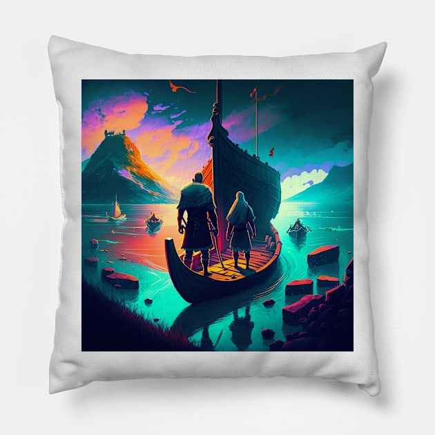 Setting Sail, Valheim Inspired Vikings Pillow by AICreateWorlds