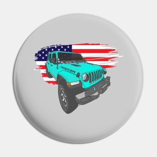 Jeep Wrangler with American Flag - Ocean Blue Pin