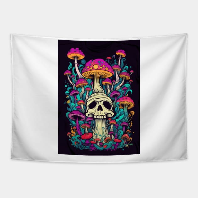 Psychedelic World Sketches Magic Shroom Tapestry by FrogandFog