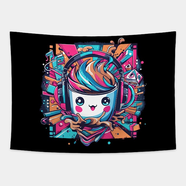 Vibrant Mug Melody - music is my life, coffee is my life Tapestry by T-Shirt Paradise